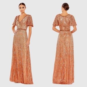 Mac Duggal 5538 Embellished V Neck Butterfly Sleeve Column Gown Size 10 NWT